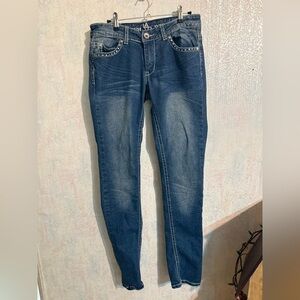 Lavo Premium Denim Jeans Elegant Blue Skinny Jeans with Studded Details